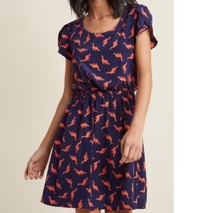 Peach Love California Dinosaur Print A-line Dress from Mod Cloth